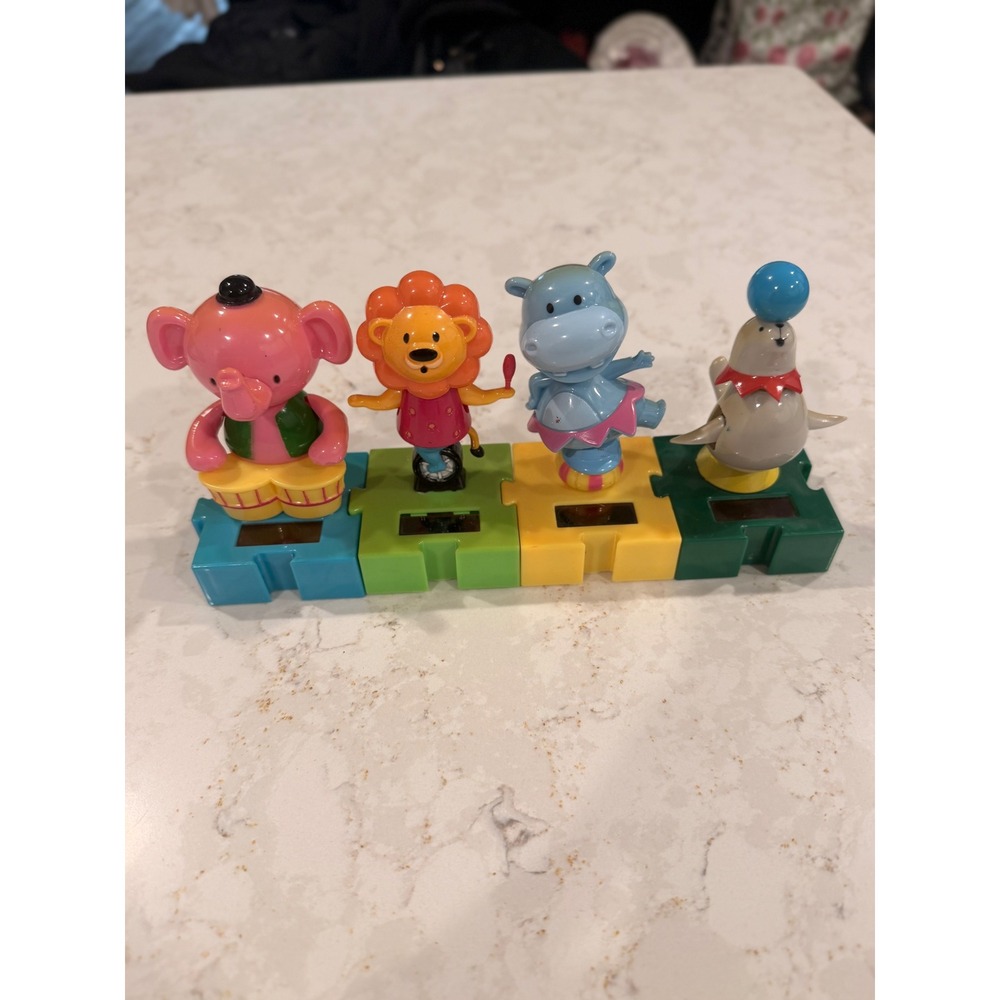 Circus Animal Solar Powered Bobble Head Set 4 Elephant Lion Hippo Seal Retro VTG